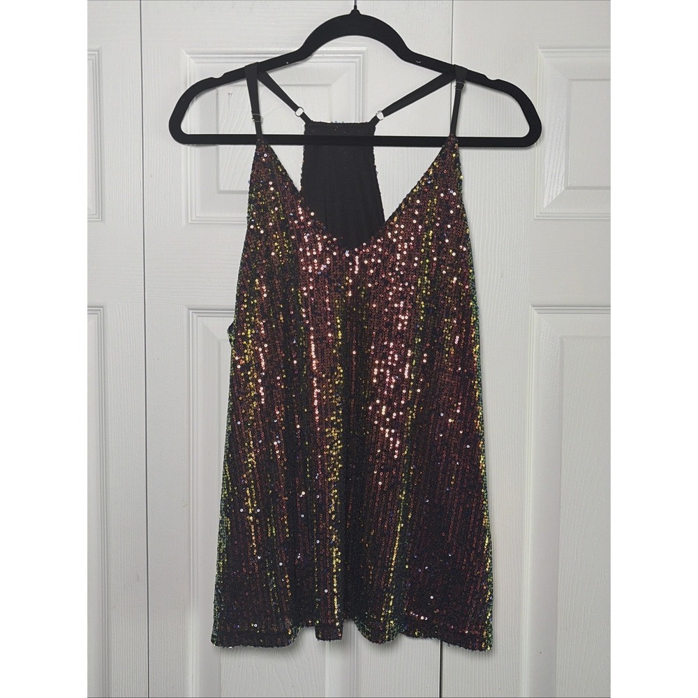 Iridescent Sequin Cami Womens Size‎ XL Multi Color Party Glam Tank